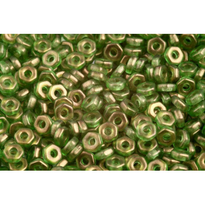 Hex Nut Beads 2x5mm Crystal Oro Moss Green 29268 | Rutkovsky Glass