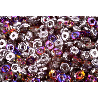 Hex Nut Beads 2x5mm Backlit Vapor 00030/29942 | Czech Glass