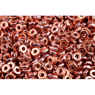 Hex Nut Beads 2x5mm Copper Metallic 23980/27103 | Czech Glass