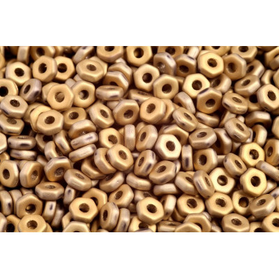 Hex Nut Beads 2x5mm Amber Matte Gold 84100 | Rutkovsky Czech Glass