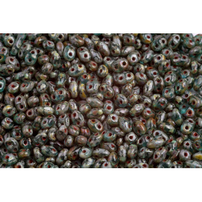 Matubo MiniDuo Aquamarine Travertine 434 2x4mm | Czech Glass Beads