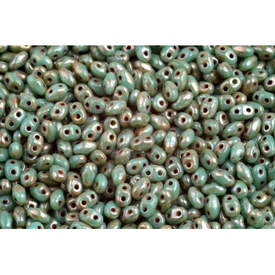 Matubo MiniDuo 2x4mm Turquoise Green Picasso 63130/43400 | Czech Beads