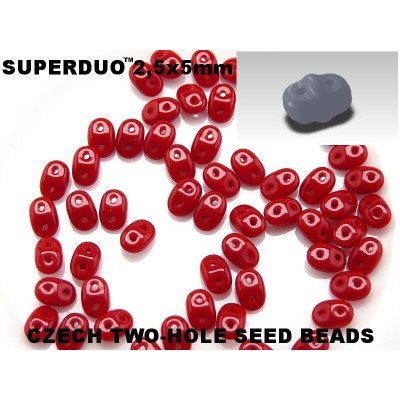 Matubo SuperDuo 2-hole Beads Opaque Coral Red 93200 | 2.5x5mm