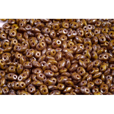 Matubo Superduo 2.5x5mm Opaque Green Picasso 53410 | Czech Beads