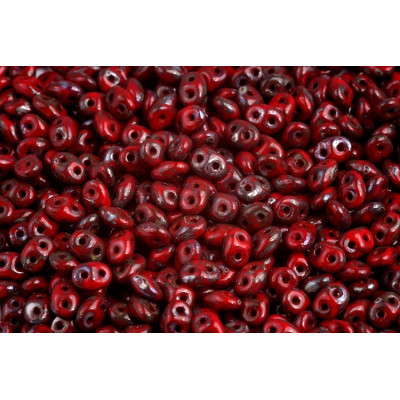 Matubo Superduo Opaque Coral Red Picasso 93200/43400 | Czech Beads