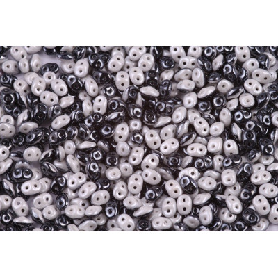 Matubo SuperDuo Duets Black/White Luster DU0503849-14400 | Czech Beads