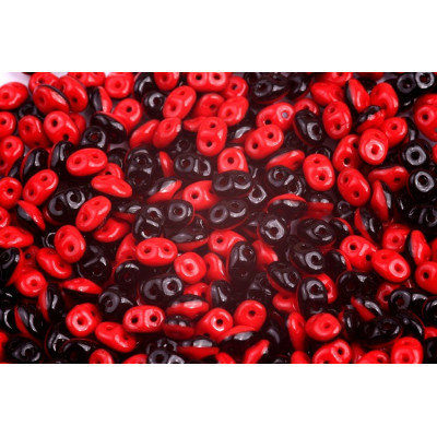 Matubo SuperDuo Duets Red Black DUO593298 | 2-Hole Czech Beads