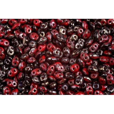 Red & Black Matubo SuperDuo Duets 43400 | Czech 2-Hole Beads