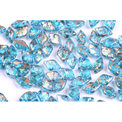 Matubo GemDuo Aquamarine Gold Splash 60020/94401 | 8x5mm Czech Beads