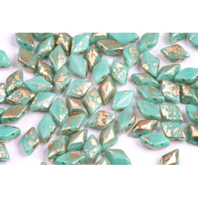 Matubo GemDuo 8x5mm Gold Splash Turquoise 63130/94401 | Glass Beads