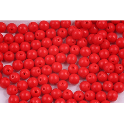 Opaque Coral Red Czech Glass Round Beads 6mm 93200 | Rutkovsky
