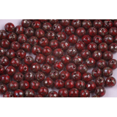 Round Beads 6mm Opaque Coral Red Picasso 93200/43400 | Czech Glass