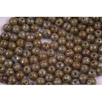 Round Beads 6mm Opaque Olive Picasso 53420/43400 | Rutkovsky