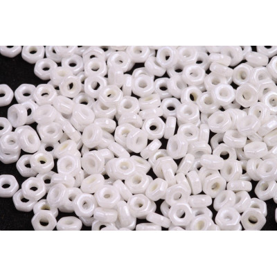 Hex Nut Beads 2x5mm White Alabaster Luster 02010/14400 | Rutkovsky