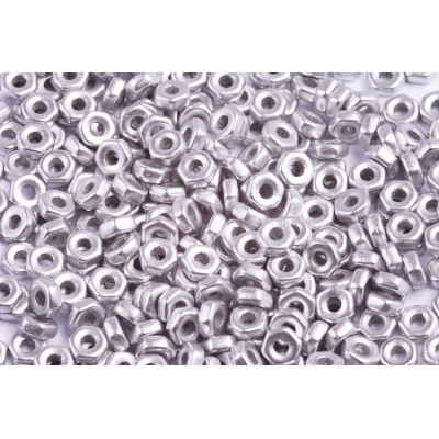 Silver Hex Nut Beads 2x5mm Czech Glass 00030/17000 | Rutkovsky