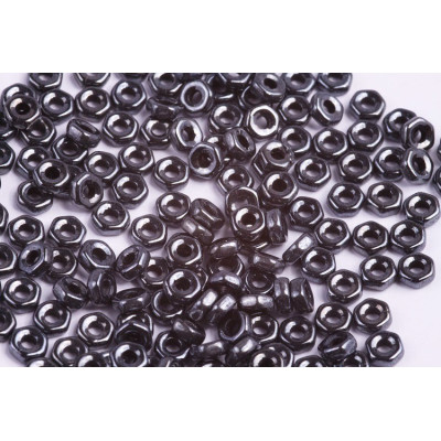 Hex Nut Beads 2x5mm Jet Hematite 23980/14400 | Czech Glass