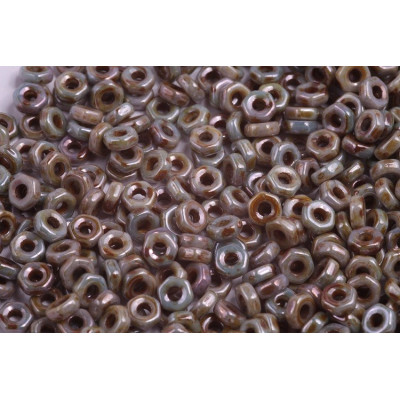 Hex Nut Beads 2x5mm White Alabaster Blue Glaze 02010/65431