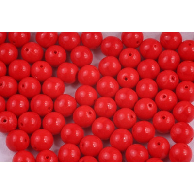 Czech Glass Round Beads 8mm Opaque Coral Red 93200 | Rutkovsky