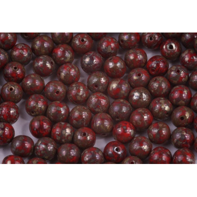 Czech Round Beads 8mm Opaque Coral Red Picasso 93200/43400