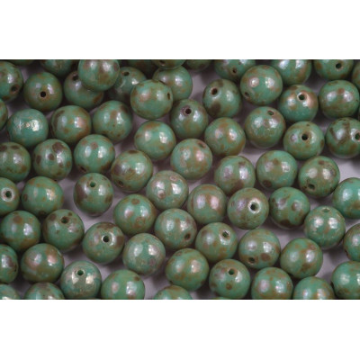 8mm Turquoise Green Picasso Czech Glass Round Beads 63130/43400