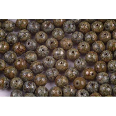 Round Beads 8mm Opaque Olive Picasso 53420/43400 | Czech Glass