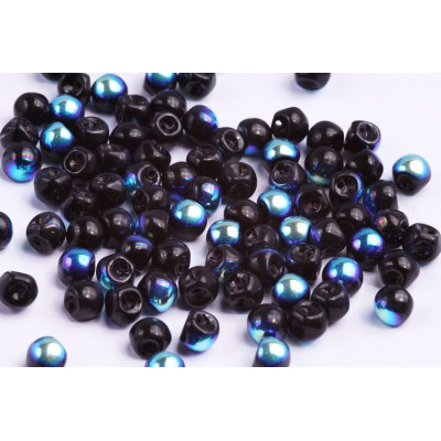 Mushroom Button Beads 6x5mm Jet AB 23980 | Rutkovsky Czech Glass