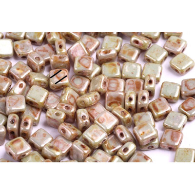 Flat Silky Beads 6x6mm N. 2 White Alabaster, Picasso Green