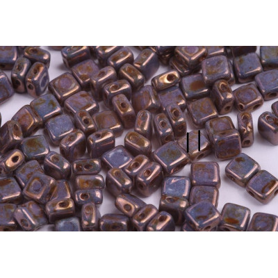 Flat Silky Beads 6x6mm N. 4 White Alabaster, Picasso Lilac