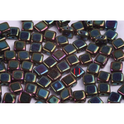 Flat Silky Beads 6x6mm N. 6 BLACK OPAQUE GREEN IRIS