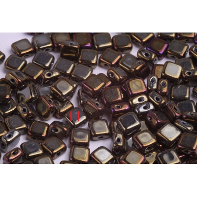 Flat Silky Beads 6x6mm N. 8 Black Opaque, Brown Iris