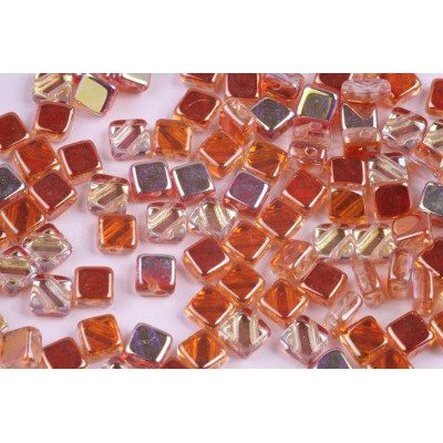 Flat Silky Beads 6x6mm N. 21 CRYSTAL ORANGE RAINBOW