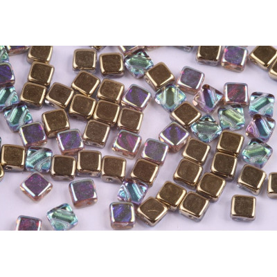 Flat Silky Beads 6x6mm N. 27 CRYSTAL GOLDEN RAINBOW