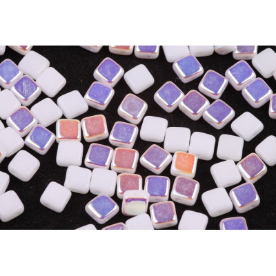 Flat Silky Beads 6x6mm N. 33 WHITE ALABASTER AB