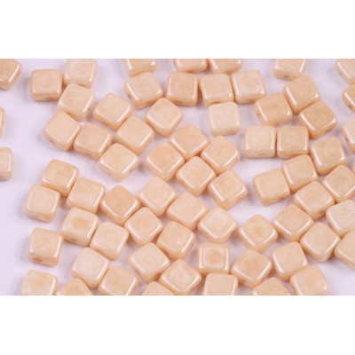 Flat Silky Beads 6x6mm N. 34 WHITE ALABASTER LIGHT BEIGE OPAQUE