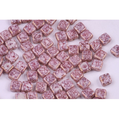 Flat Silky Beads 6x6mm N. 41 WHITE ALABASTER VIOLET TERRACOTTA