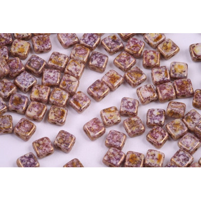 Flat Silky Beads 6x6mm N. 44 White Alabaster, Pink Terracotta