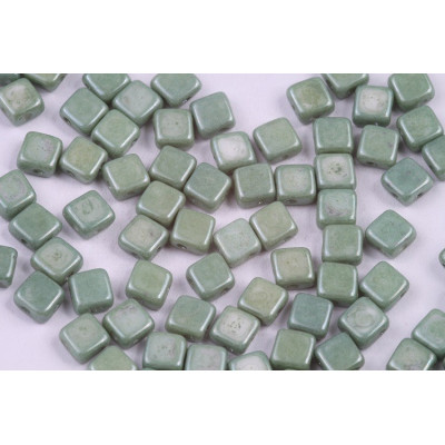 Flat Silky Beads 6x6mm N. 48 WHITE ALABASTER GREEN LUSTER