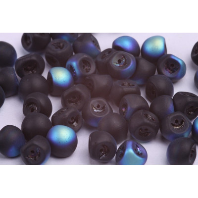 Mushroom Button Beads 9x8mm Matte Jet AB 23980 | Rutkovsky Glass