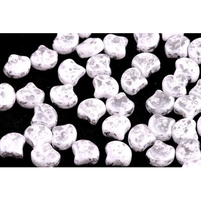 Matubo Ginko Beads 7.5mm Silver Splash Chalk - Czech Glass