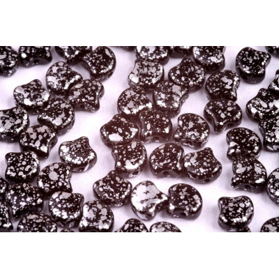 Matubo Ginko Beads Silver Splash Jet 7.5mm | 2-Hole Czech Glass