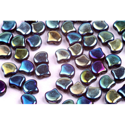 Matubo Ginko Beads 7.5mm Jet Full AB - Iridescent 2-Hole Beads