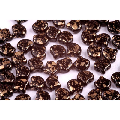 Matubo Ginko Beads 7.5mm Gold Splash Jet - 2-Hole Czech Glass