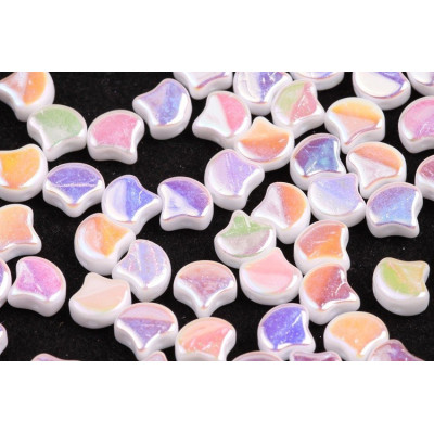 Matubo Ginko Beads 7.5mm Chalk Full AB - Czech Glass 2-Hole Beads