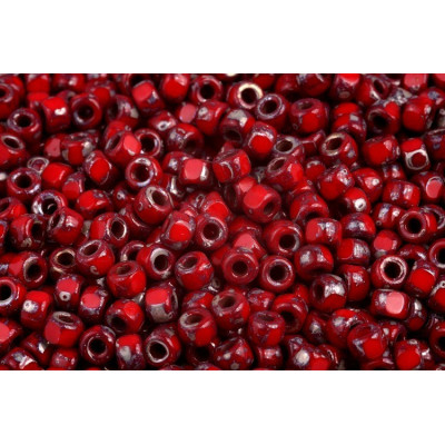 Matubo 3CUT 6/0 Coral Red Picasso 93200/43400 | Czech Beads