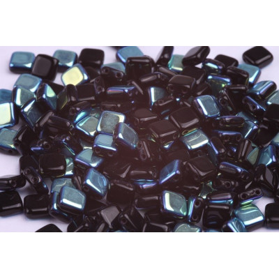 Czech Glass Tile Beads 6x6mm Jet AB 23980/28701 | Rutkovsky
