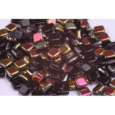 2 - Hole Tile Beads 6x6mm Jet Vitrail 23980/28101 | Rutkovsky Glass