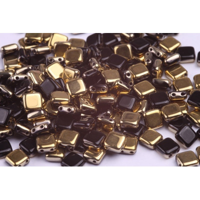 Tile Beads 6x6mm Jet Amber 23980/26441 | Czech Glass Rutkovsky