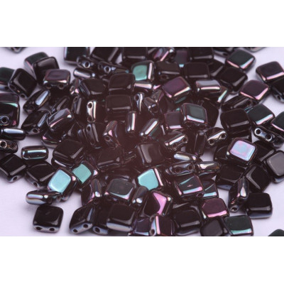 Tile Beads 6x6mm Jet Apricot Medium 23980/29121 | Rutkovsky Glass