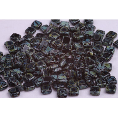 Tile Beads 6x6mm Jet Travertin 23980/86800 | Rutkovsky Czech Glass