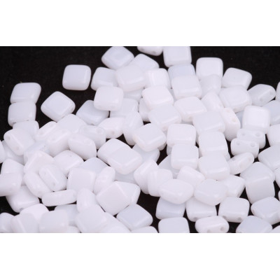 White Chalk Tile Beads 6x6mm Czech Glass 03000 | Rutkovsky